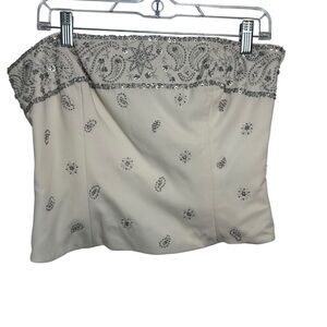 Worth White with Silver Beading Silk Side Zip Bustier Size 10 Party Holidays‎